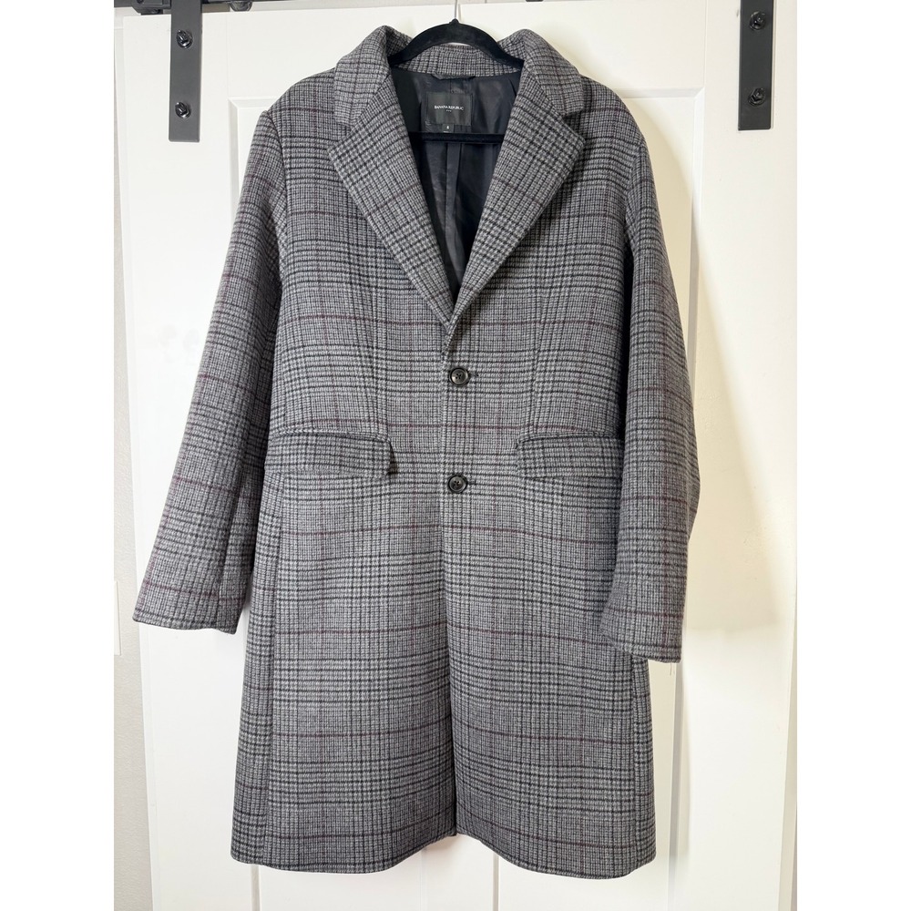 Banana Republic Car Coat Women S Grey Glen Plaid Good Wool Blend Long Jacket